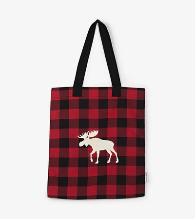 Moose on Plaid Reusable Tote Bag