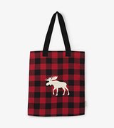 Moose on Plaid Reusable Tote Bag