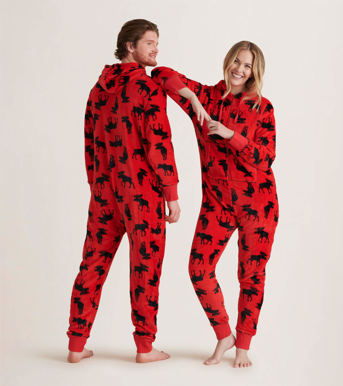 View larger image of Adult Moose on Red Hooded Fleece Jumpsuit