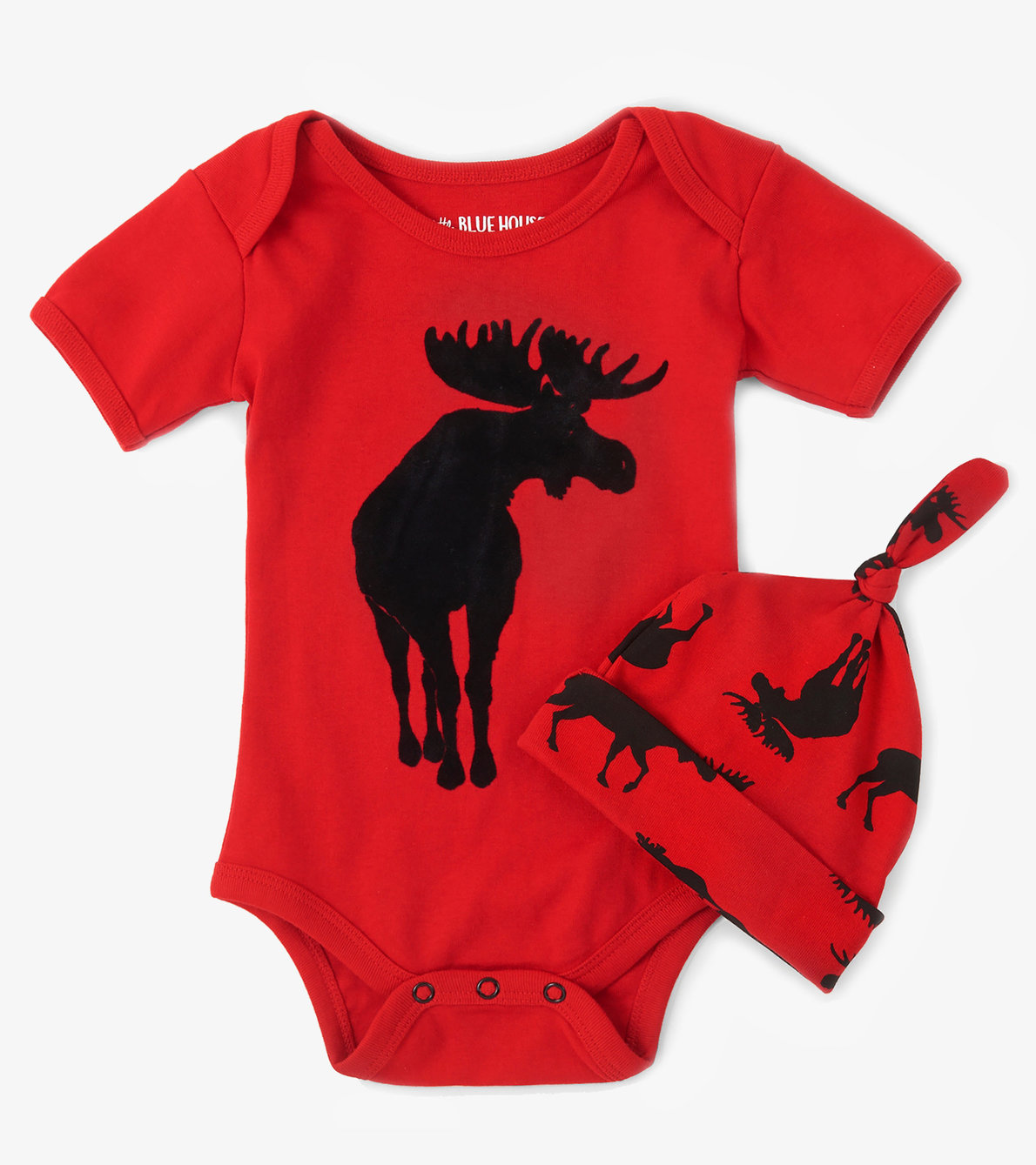 View larger image of Moose on Red Baby Bodysuit with Hat