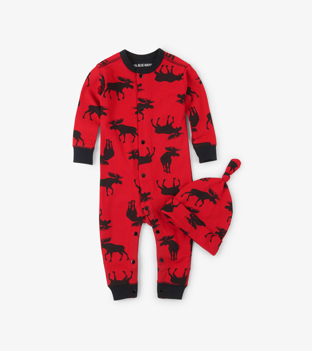 View larger image of Moose on Red Baby Coverall with Hat