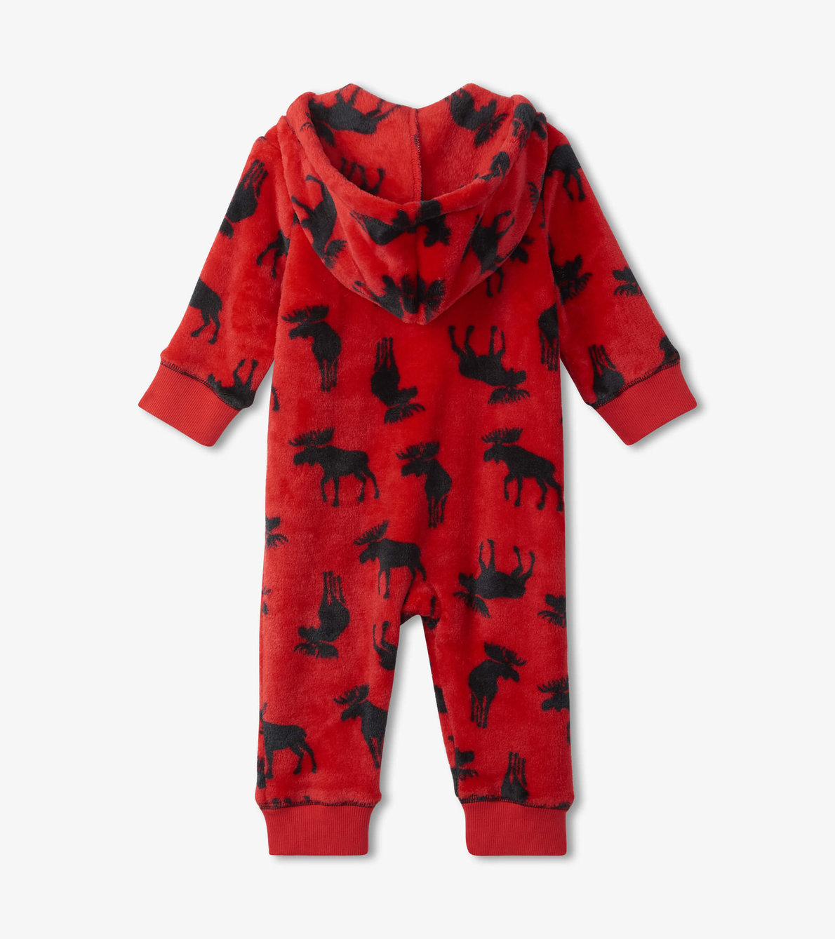Agrandir l'image de Combinaison de jour à capuchon en molleton pour bébé – Orignaux sur fond rouge