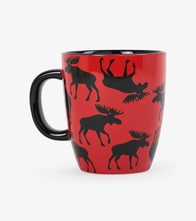 Moose on Red Curved Ceramic Mug