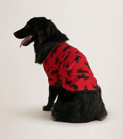 T-Shirt pour chien – Orignaux sur fond rouge