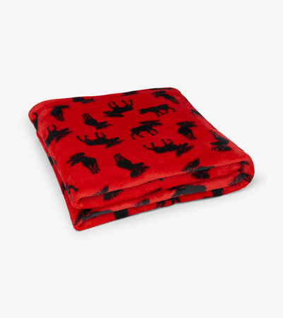 Moose On Red Fleece Blanket