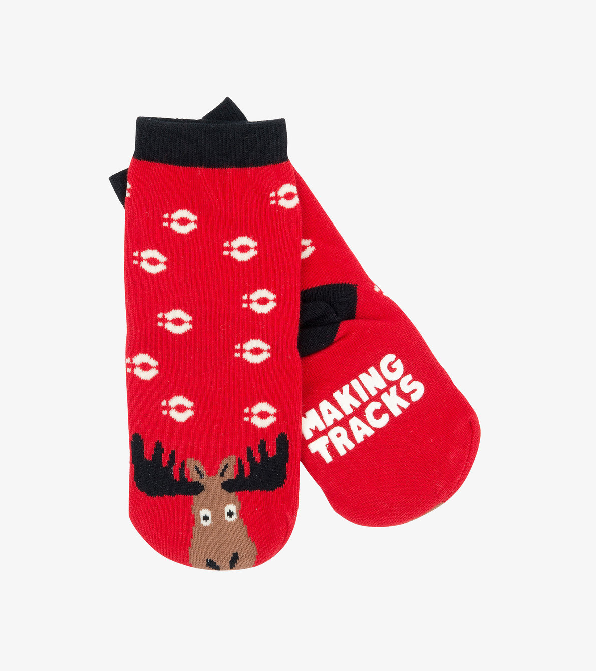 Agrandir l'image de Socquettes pour enfants à motifs d’animaux – Orignaux sur fond rouge