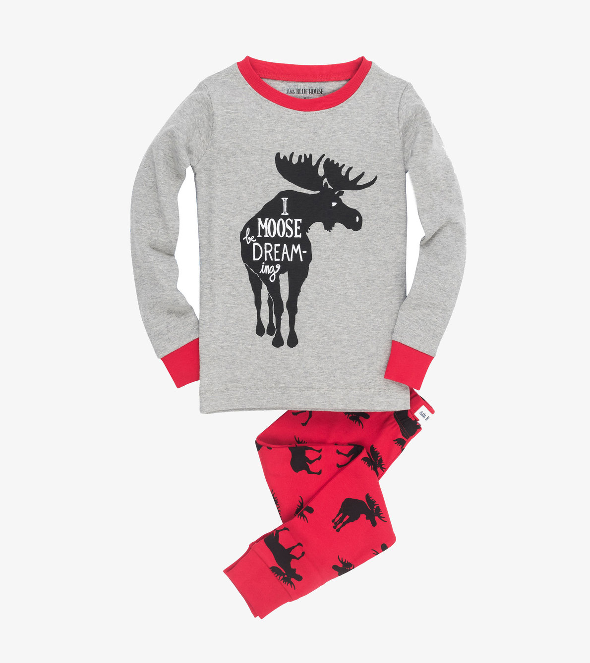 Agrandir l'image de Pyjama à appliqué pour enfant – Orignaux sur fond rouge