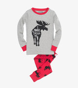 Moose on Red Kids Appliqué Pajama Set