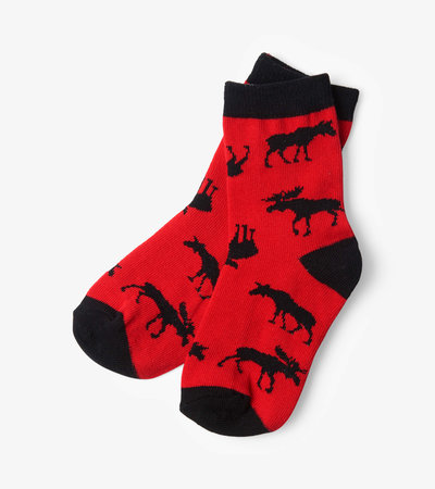 Moose on Red Kids Crew Socks