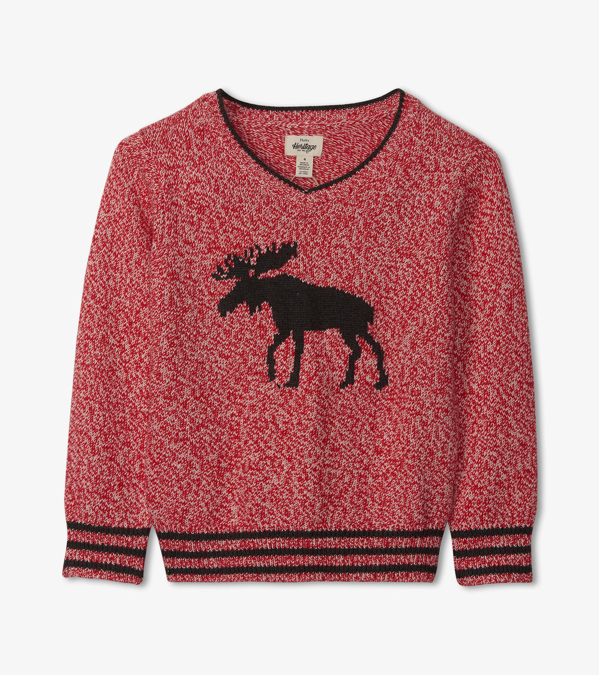 View larger image of Moose On Red Kids Heritage V-Neck Sweater