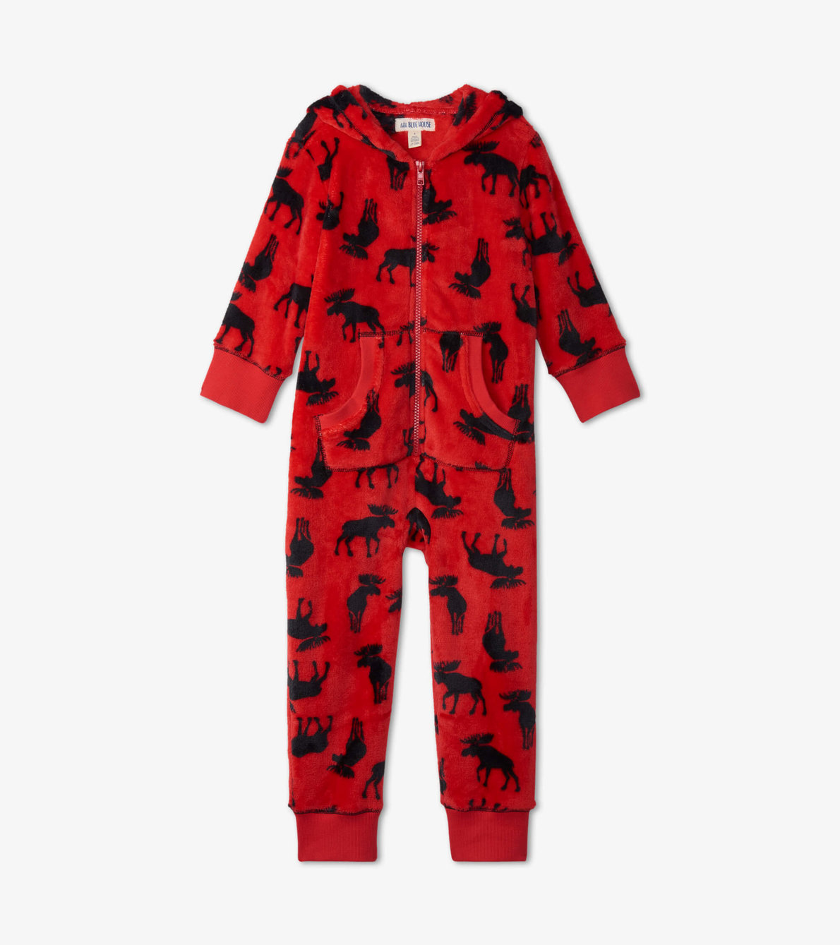 View larger image of Moose on Red Kids Hooded Fleece Jumpsuit