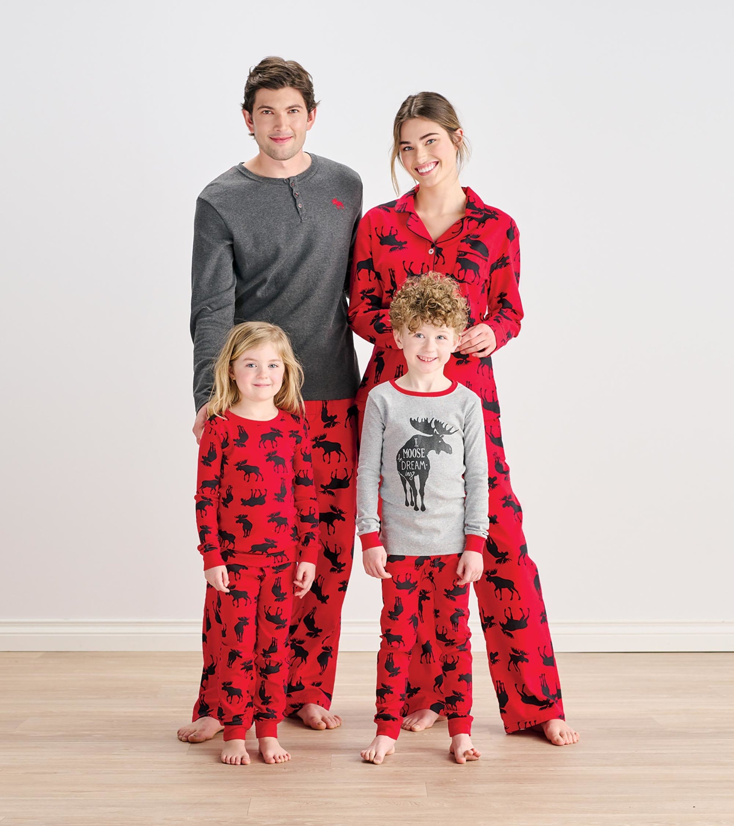 Moose on Red Family Pajamas - Little Blue House US
