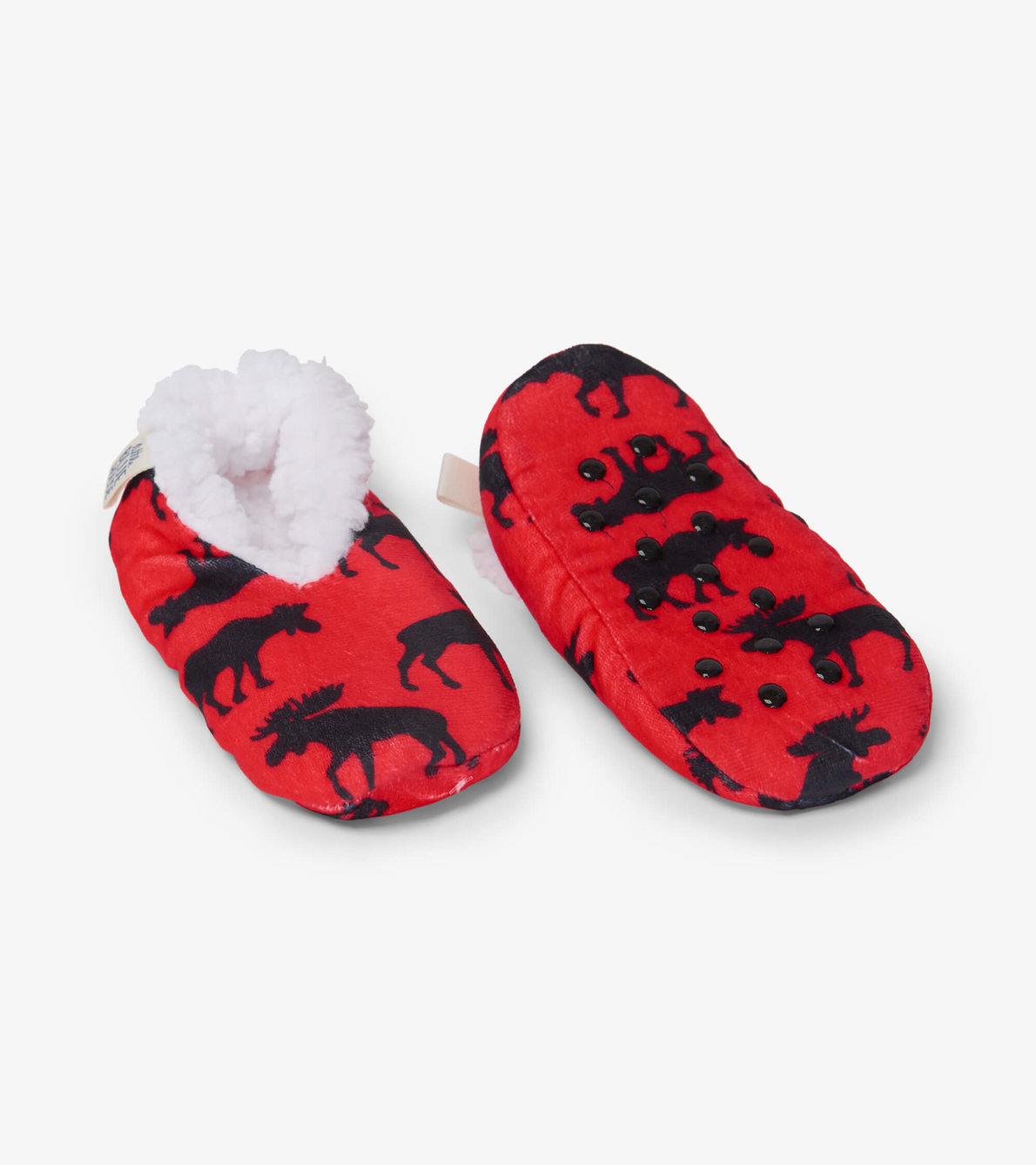View larger image of Moose On Red Kids Warm and Cozy Slippers