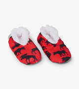 Moose On Red Kids Warm and Cozy Slippers
