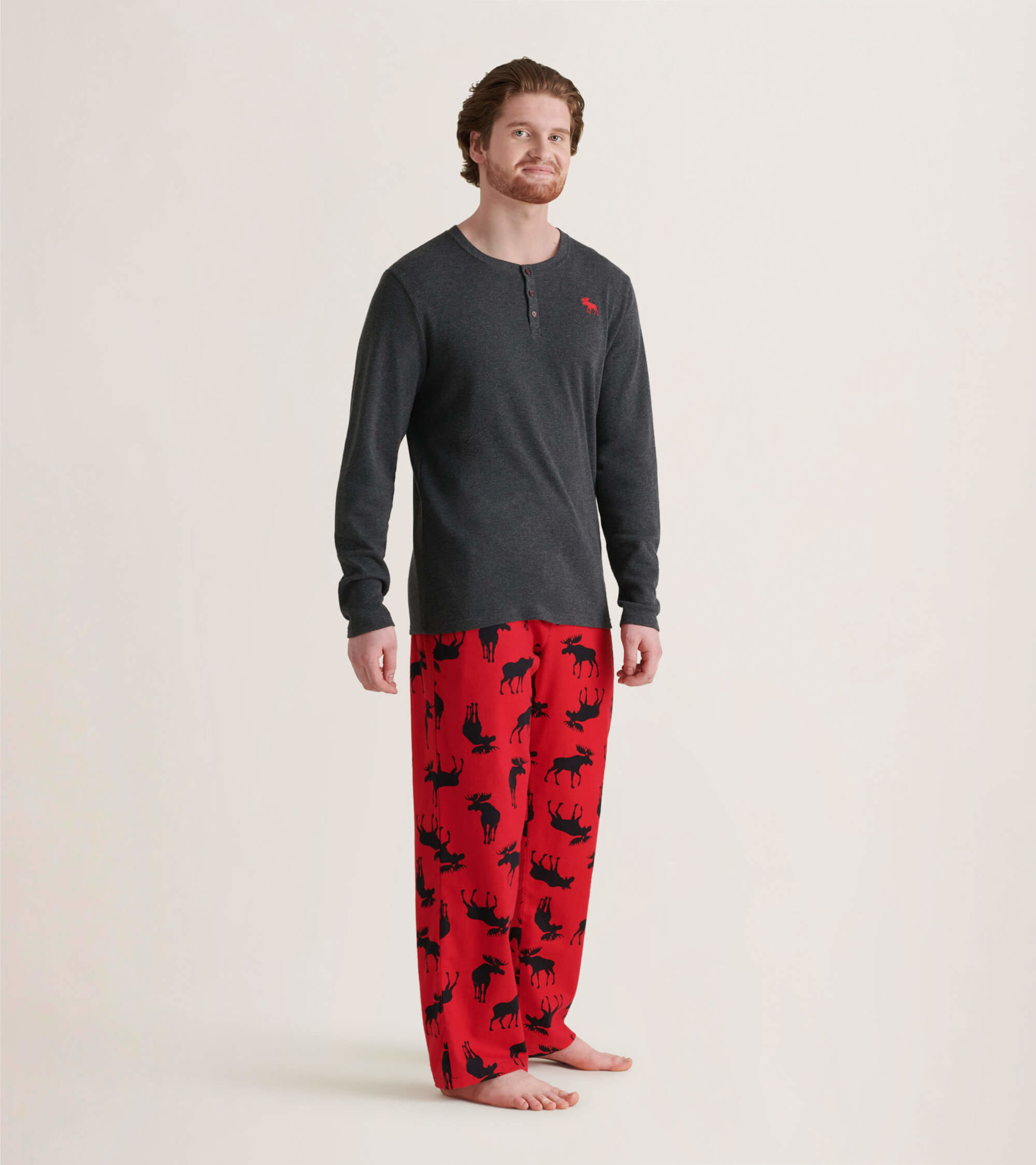 Men's Moose On Red Flannel Pajama Pants - Little Blue House CA
