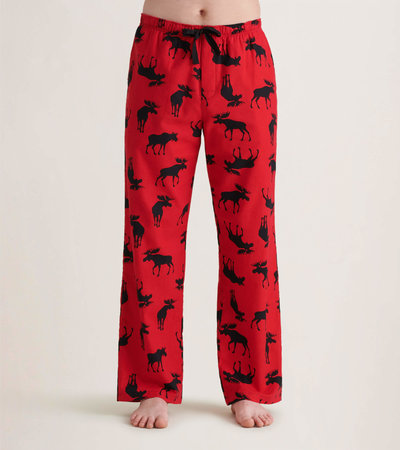 Pantalon de pyjama en flanelle pour homme – Orignaux sur fond rouge