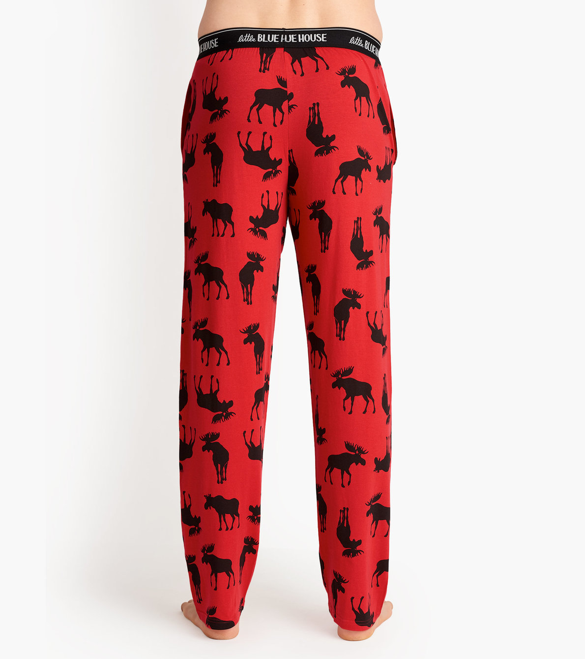 Agrandir l'image de Pantalon de pyjama en jersey pour homme – Orignal sur fond rouge 