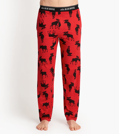 Pantalon de pyjama en jersey pour homme – Orignal sur fond rouge 