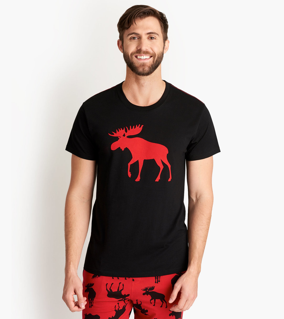 Agrandir l'image de T-shirt pour homme – Orignal sur fond rouge