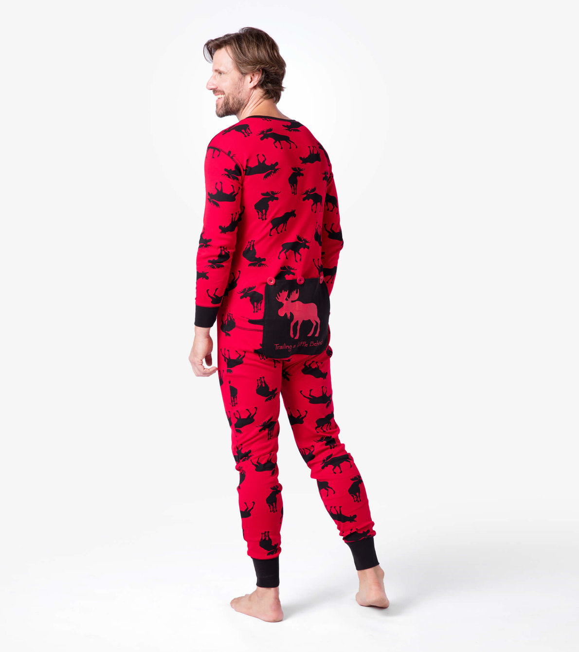 View larger image of Moose on Red "Trailing Behind" Adult Union Suit