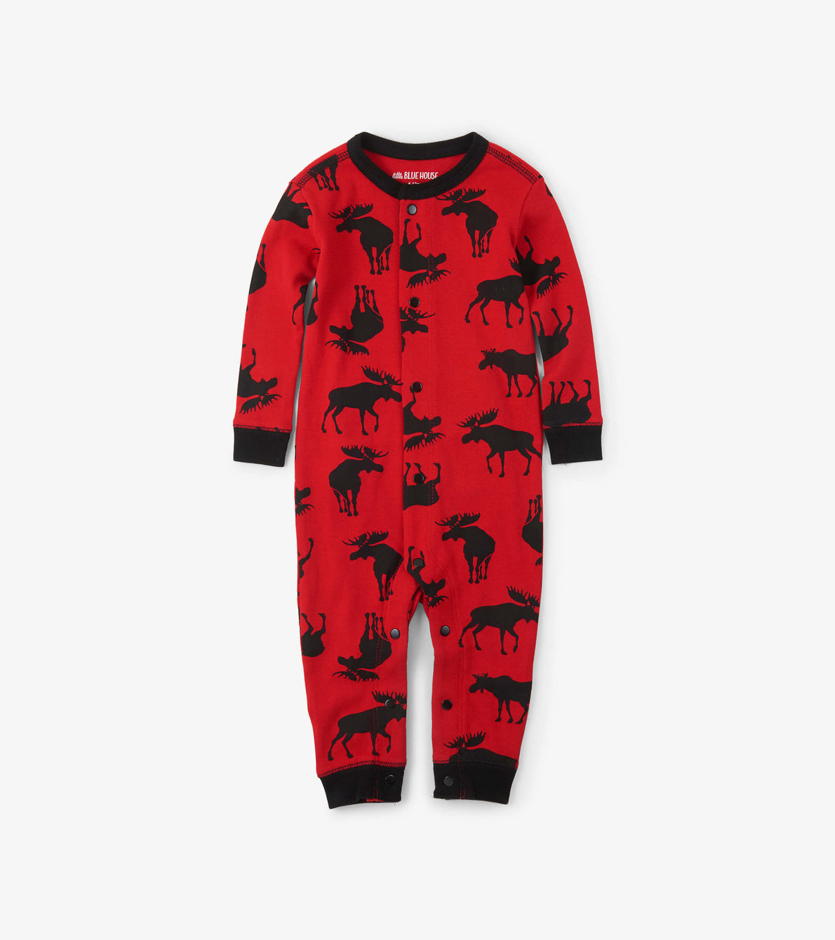 View larger image of Moose on Red "Trailing Behind" Baby Union Suit