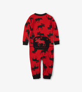Moose on Red "Trailing Behind" Baby Union Suit
