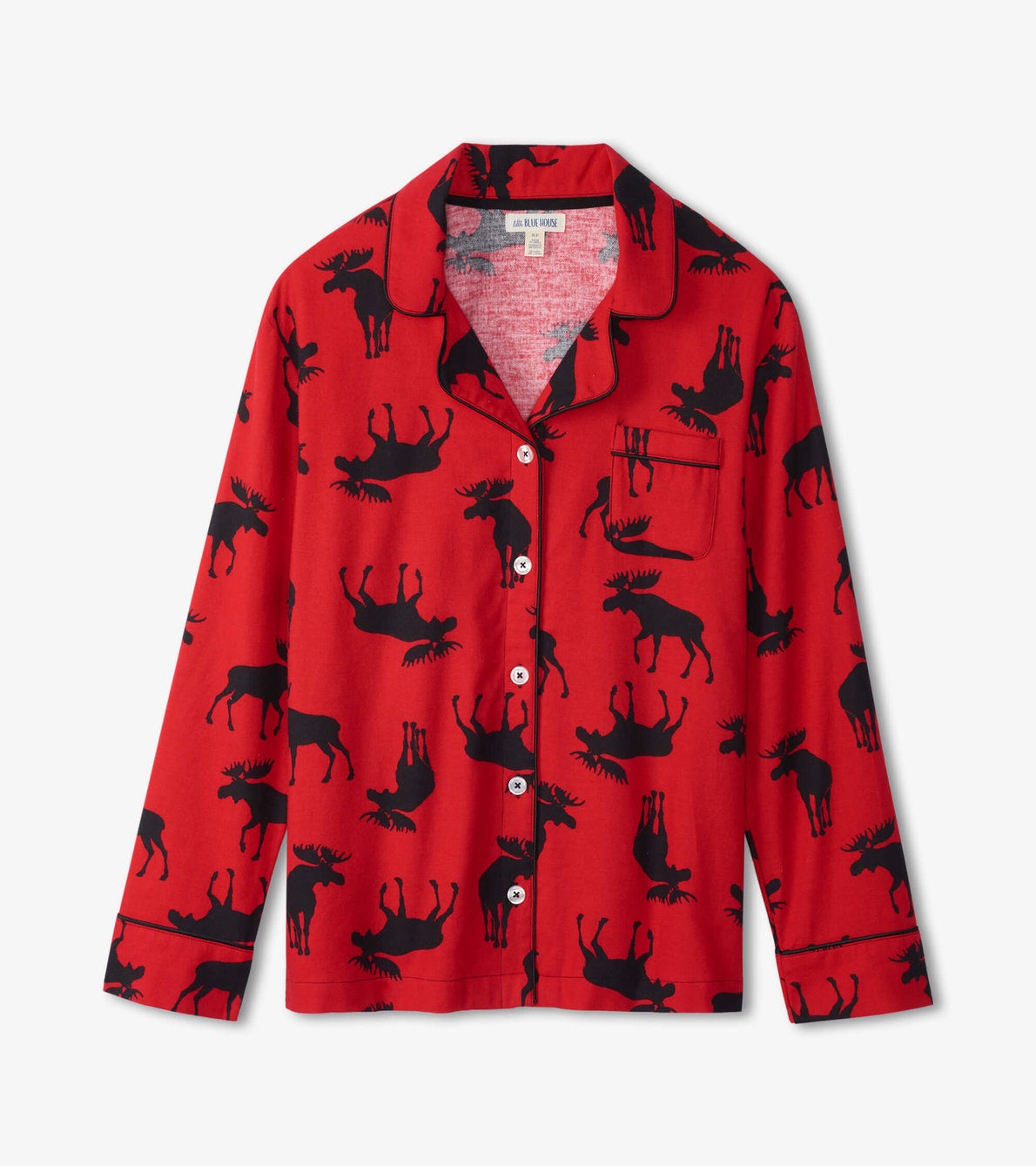 Agrandir l'image de Pyjama en flanelle pour femme – Orignaux sur fond rouge