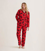 Moose On Red Women's Flannel Pajama Set