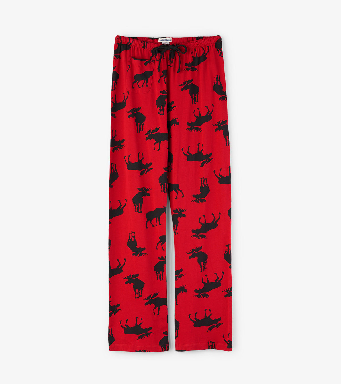Agrandir l'image de Pantalon de pyjama en jersey pour femme – Orignaux sur fond rouge