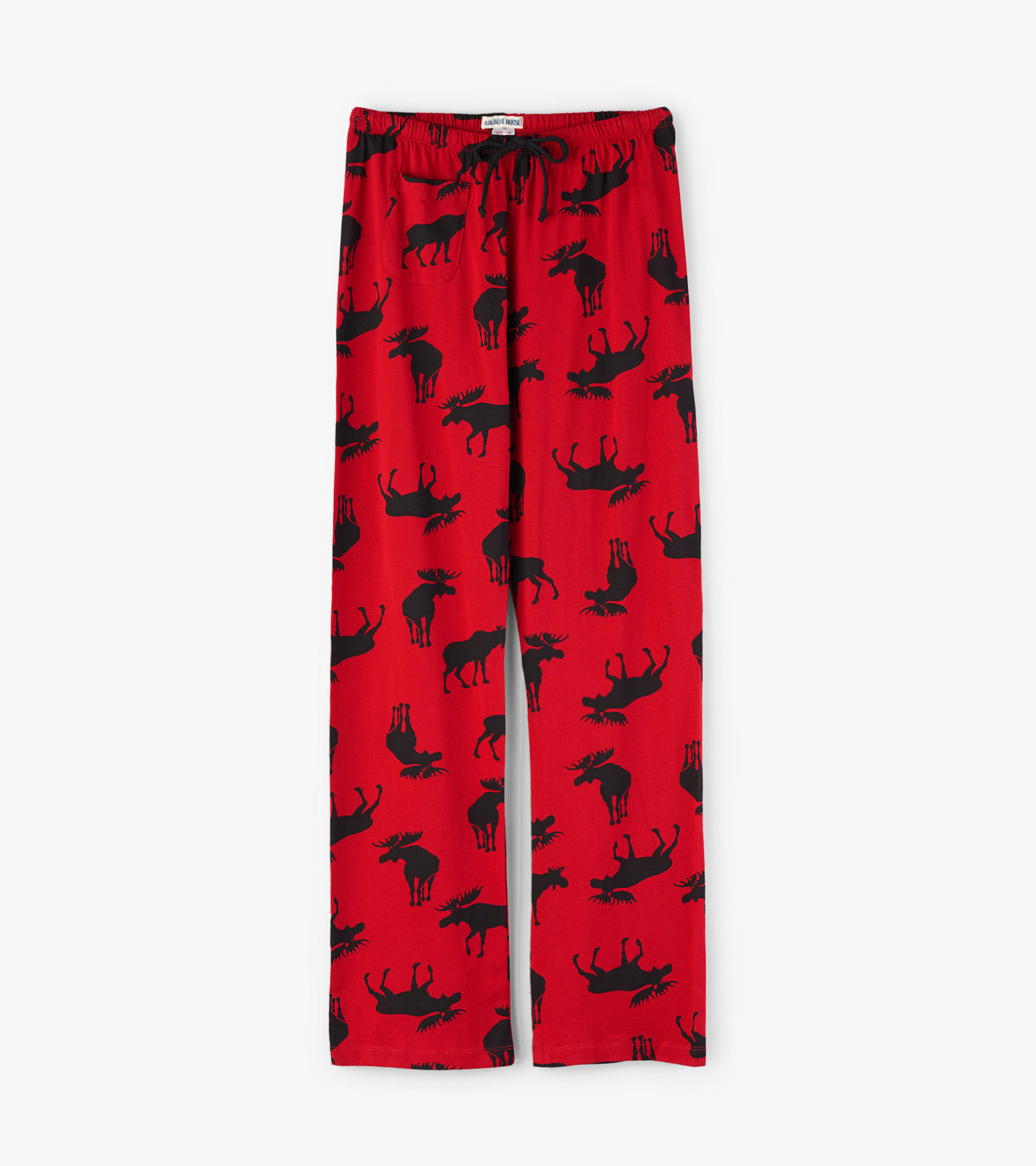 Moose on Red Women's Jersey Pajama Pants - Little Blue House US