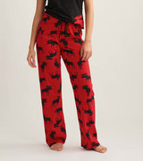 Pantalon de pyjama en jersey pour femme – Orignaux sur fond rouge