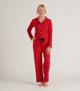 Pyjama pour femme - Orignaux sur fond rouge