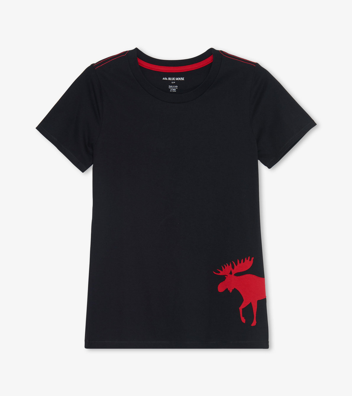 Agrandir l'image de T-shirt de pyjama pour femme – Orignaux sur fond rouge
