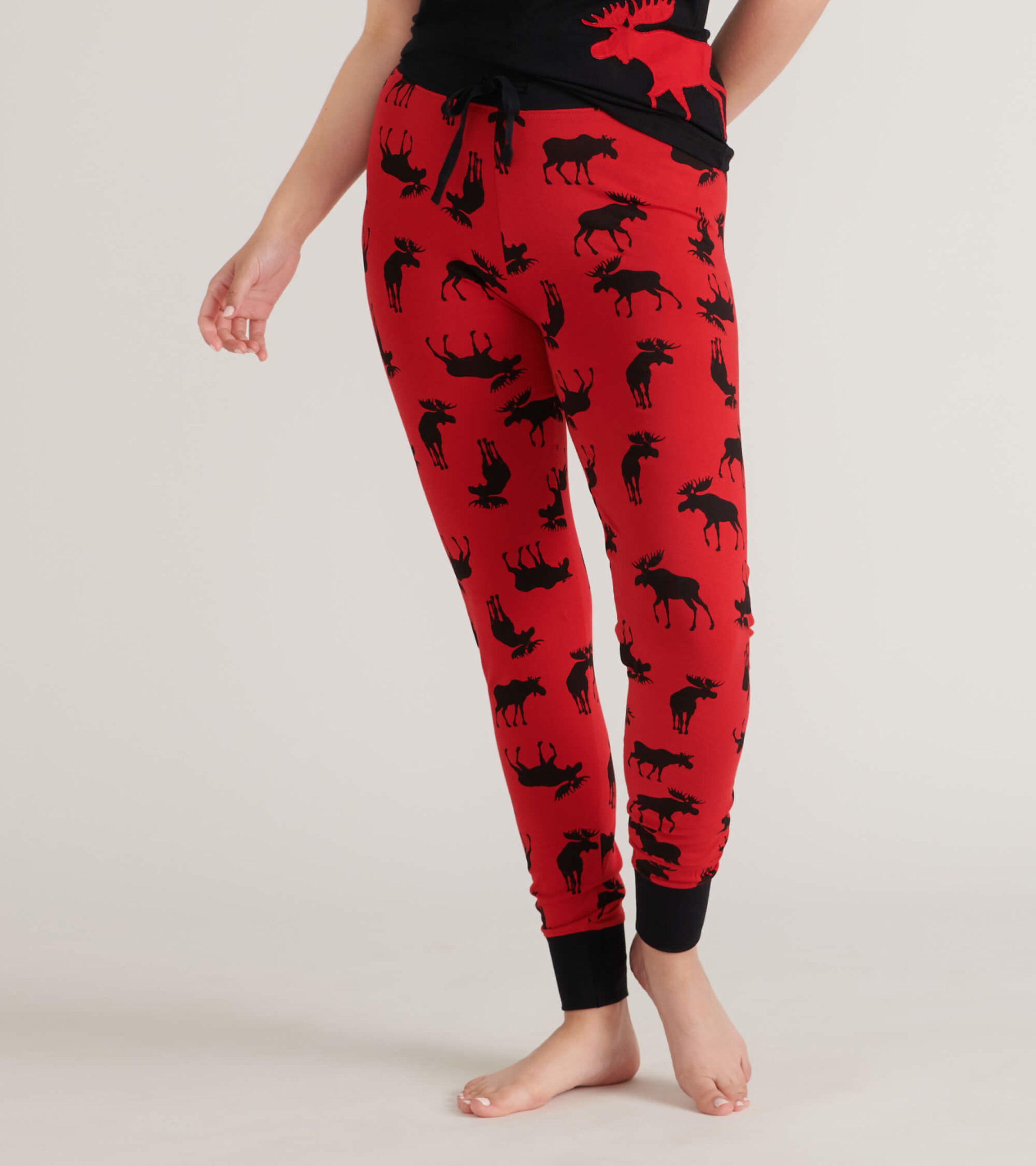 Moose on Red Women's Tee and Leggings Pajama Separates - Little Blue House  US