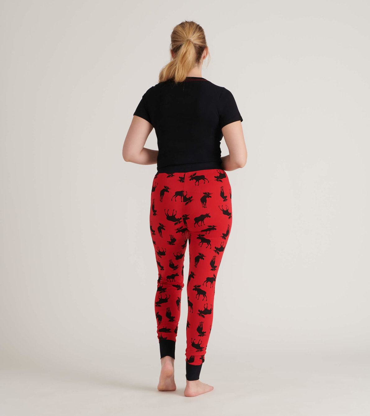 Agrandir l'image de Ensemble de pyjama t-shirt et leggings interchangeables pour femme - Orignaux rouge