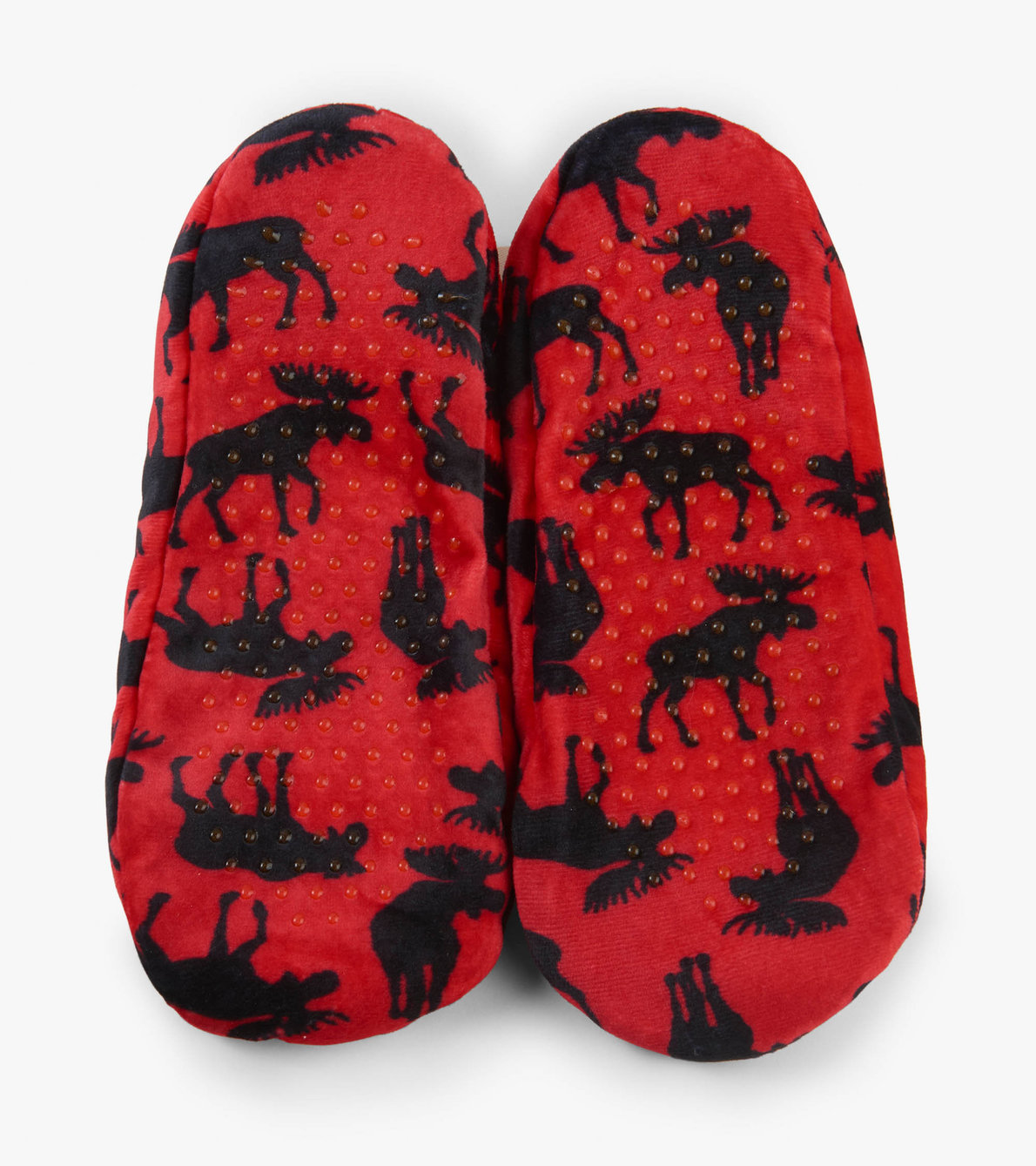 Agrandir l'image de Pantoufles chaudes et douillettes pour femme – Orignaux sur fond rouge