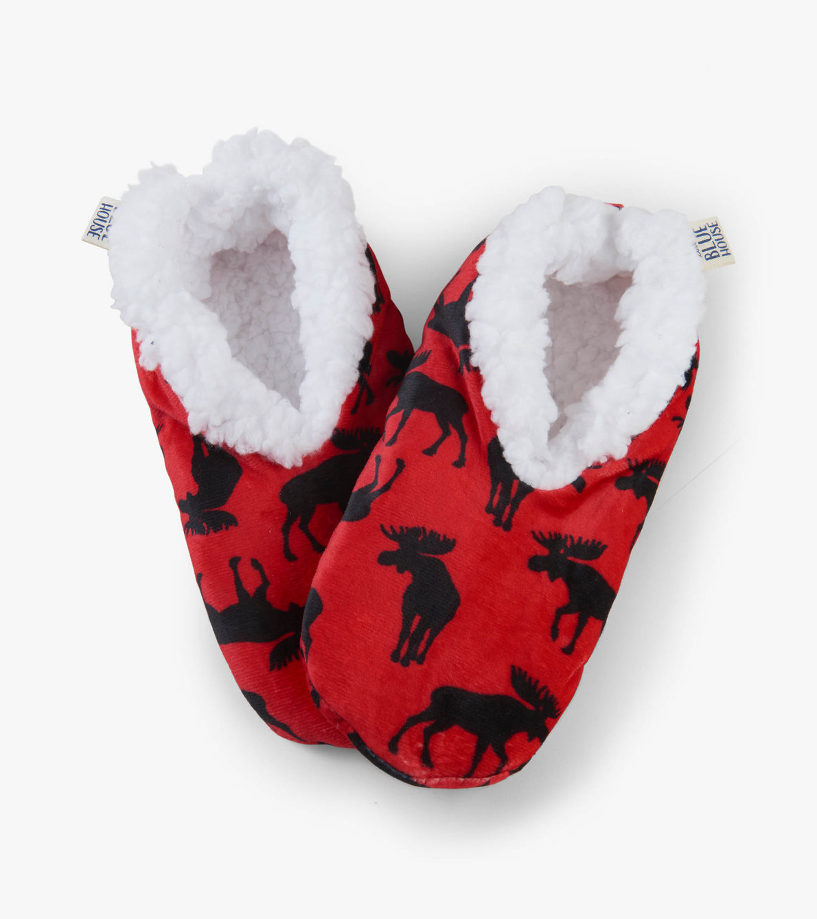 Agrandir l'image de Pantoufles chaudes et douillettes pour femme – Orignaux sur fond rouge