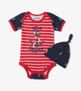 Nautical Anchors Baby Bodysuit With Hat
