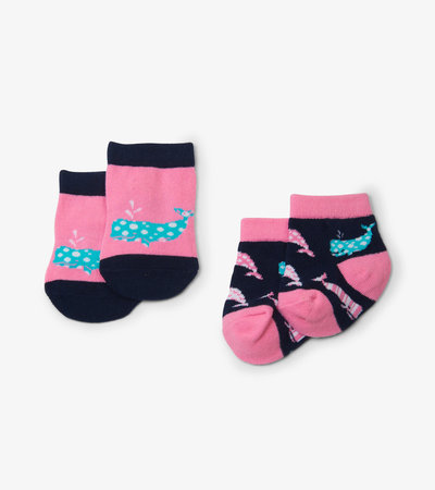 Chaussettes pour bébé (deux paires) – Baleines nautiques, rose