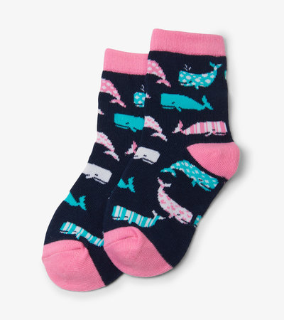 Nautical Whale Pink Kids Crew Socks
