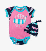 Nautical Whales Pink Bodysuit with Hat