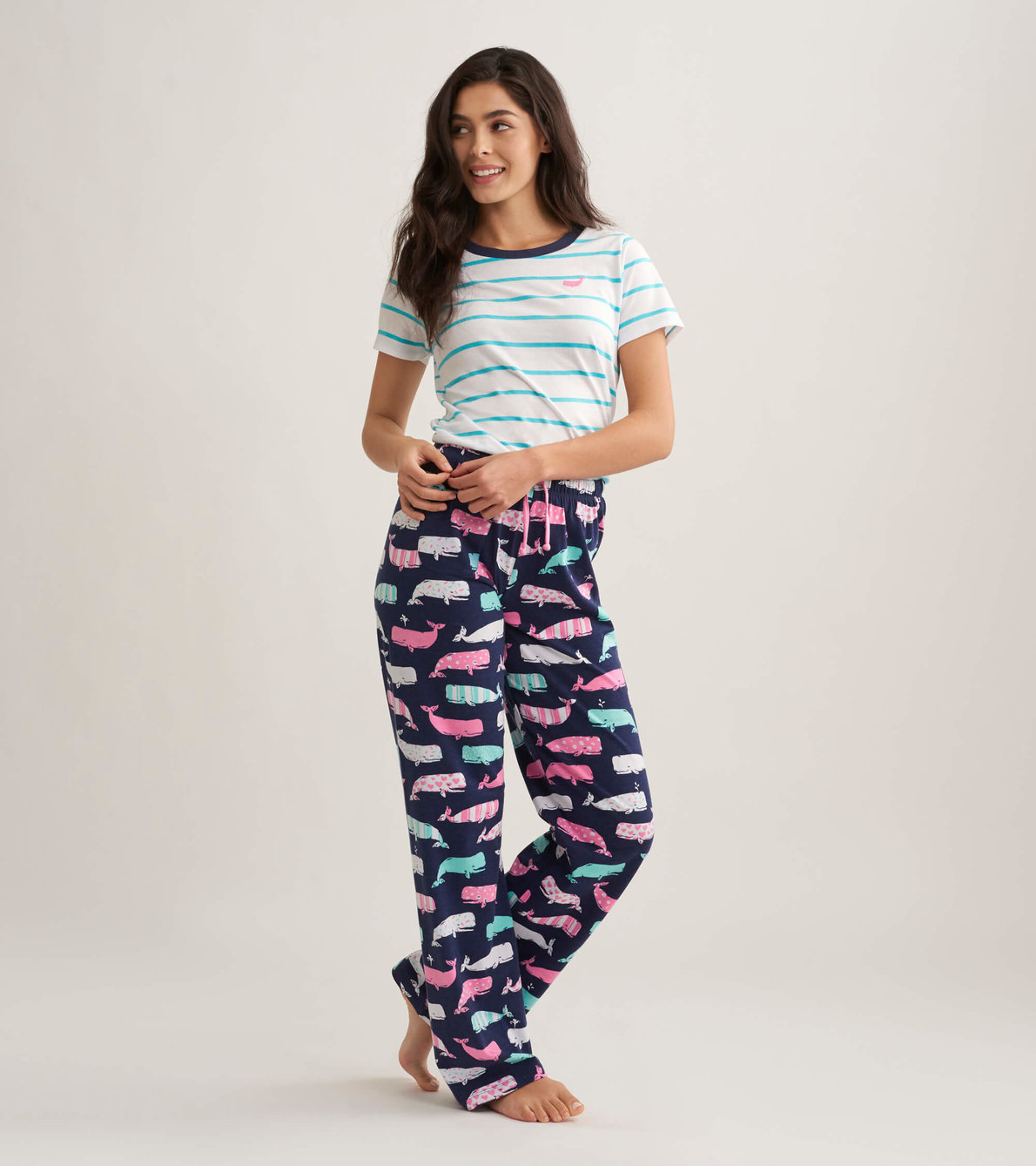 Agrandir l'image de Pantalon de pyjama en jersey pour femme – Baleines nautiques