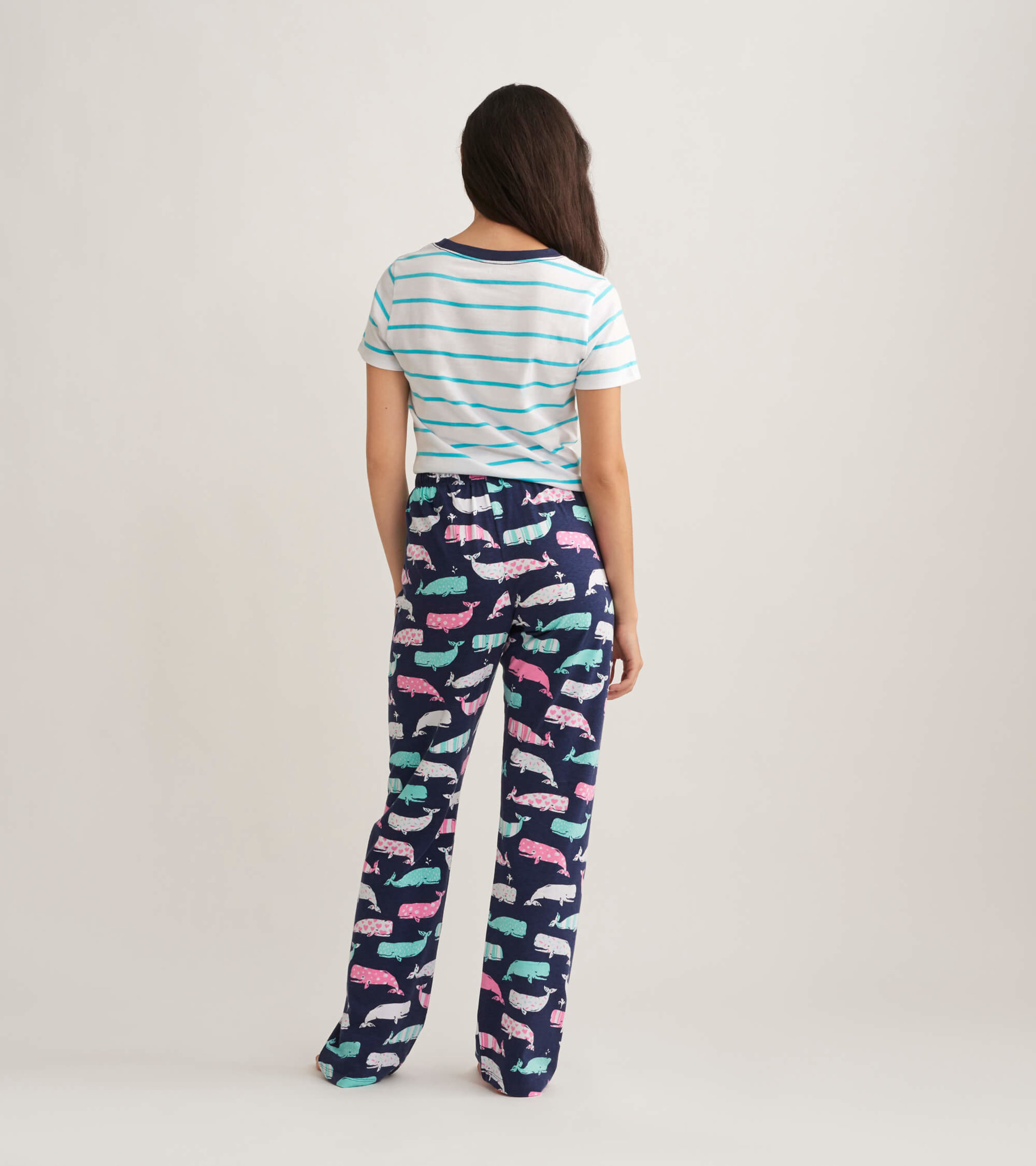 Nautical Whales Women's Jersey Pajama Pants - Little Blue House CA