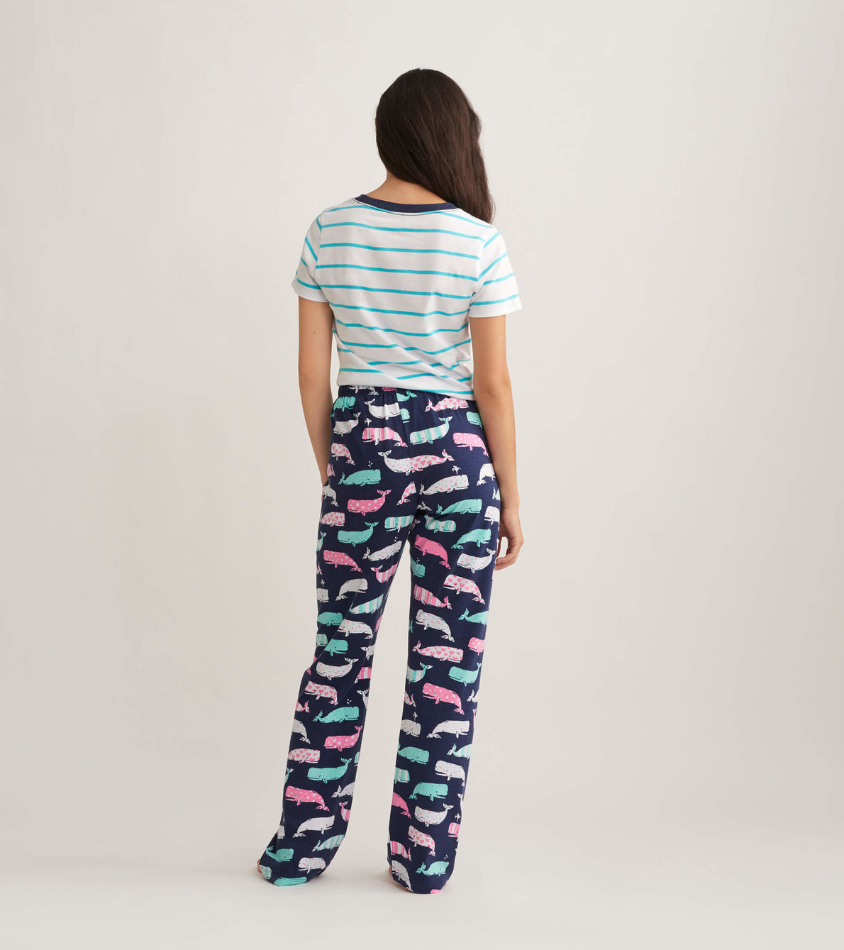 Agrandir l'image de Ensemble de pyjama t-shirt et pantalon interchangeables pour femme - Baleines nautiques