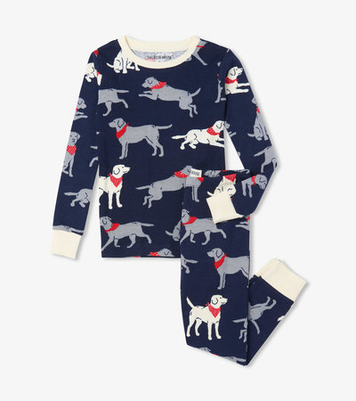 Pyjama pour enfant – Labradors à bandana sur fond bleu marine