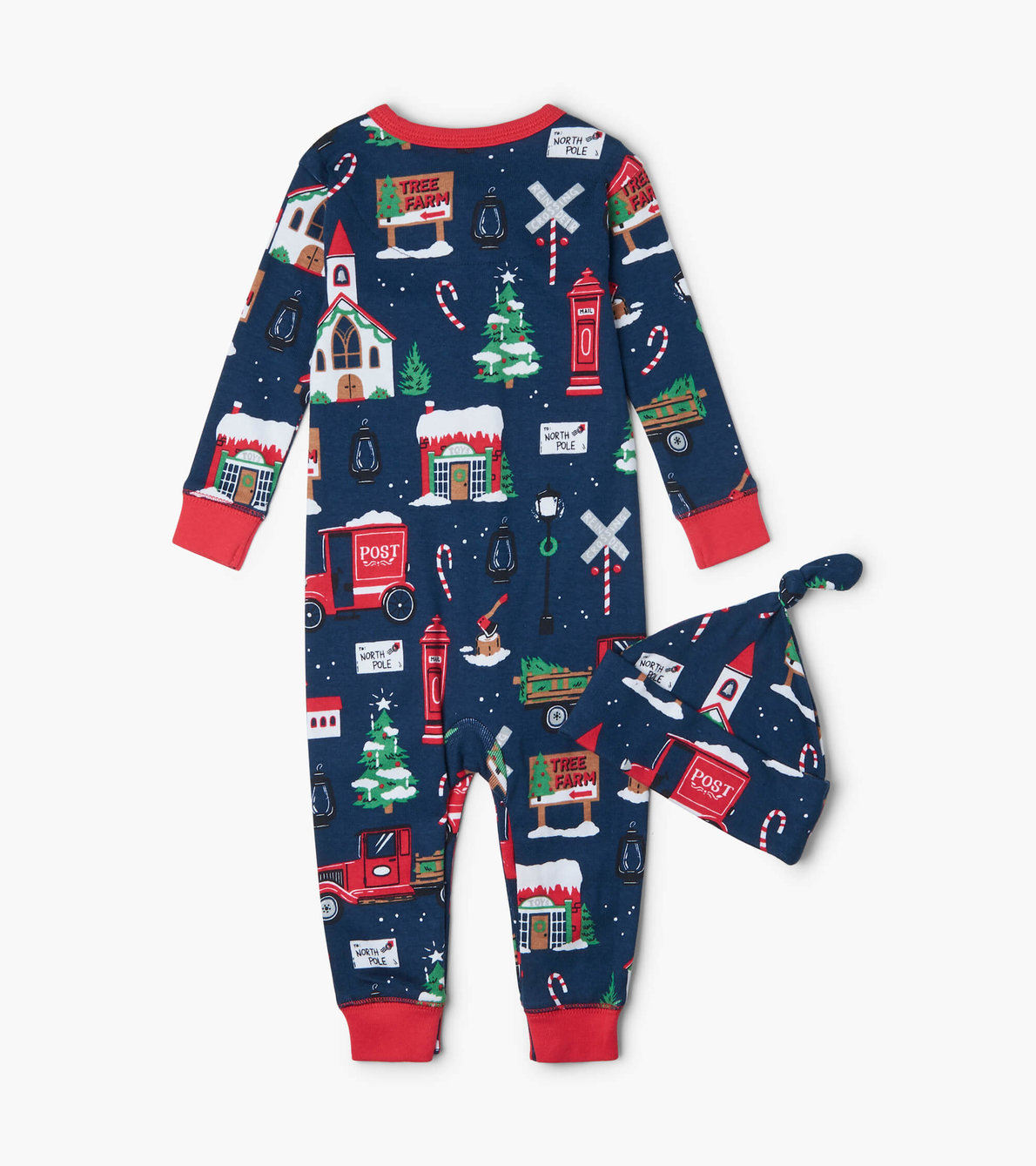 View larger image of Navy Christmas Village Baby Coverall with Hat