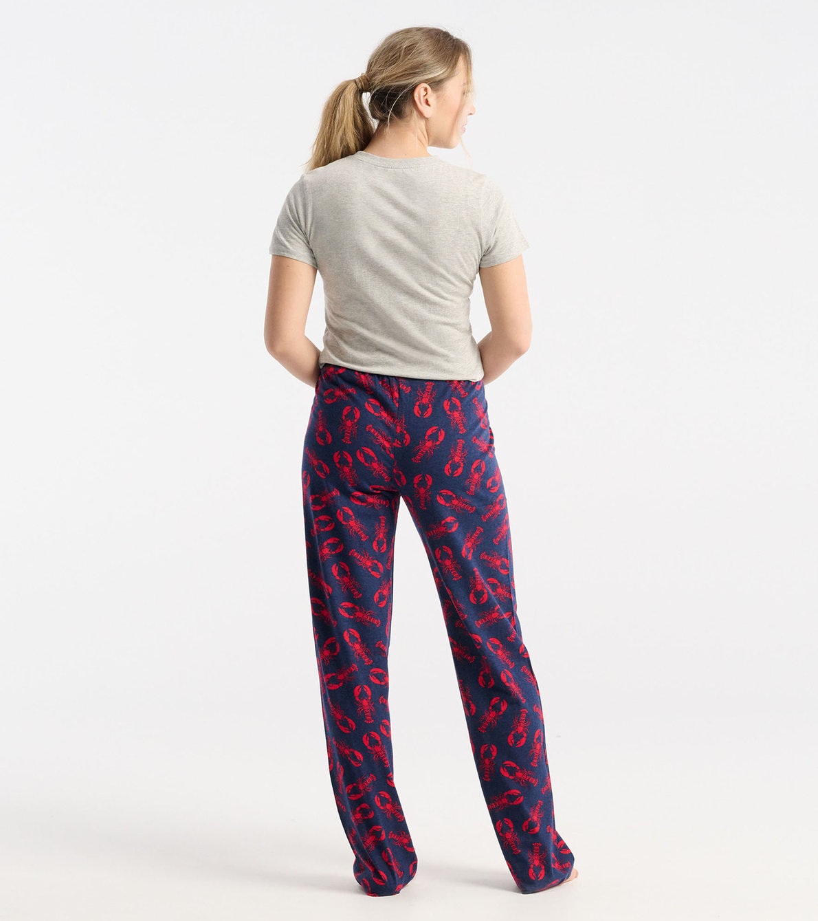 Agrandir l'image de Pantalon de pyjama en jersey pour femme – Homards sur fond bleu marine