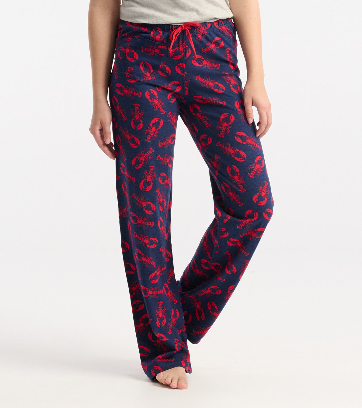 Agrandir l'image de Pantalon de pyjama en jersey pour femme – Homards sur fond bleu marine