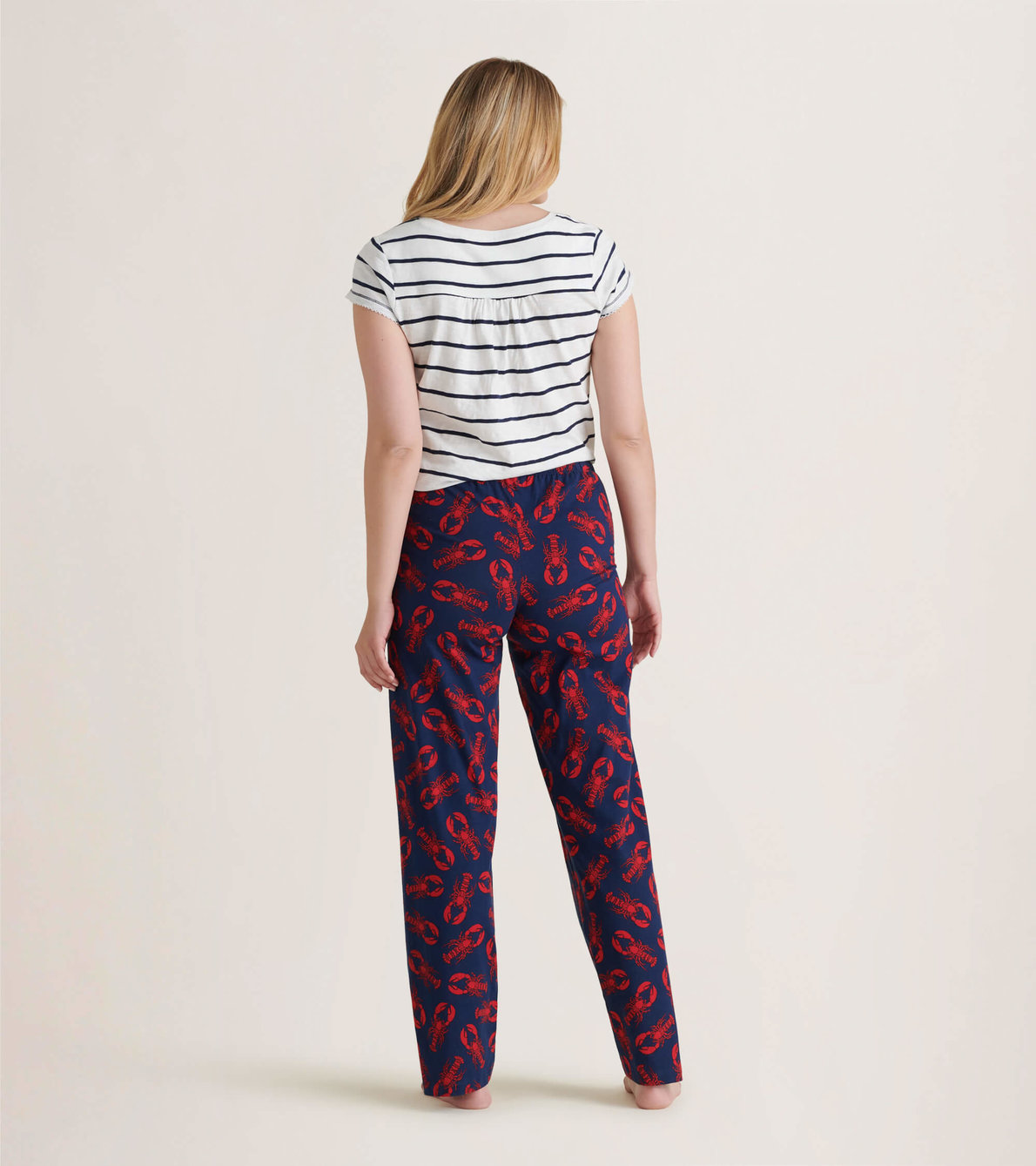 Agrandir l'image de Ensemble de pyjama t-shirt et pantalon interchangeables pour femme - Homards sur fond bleu marine