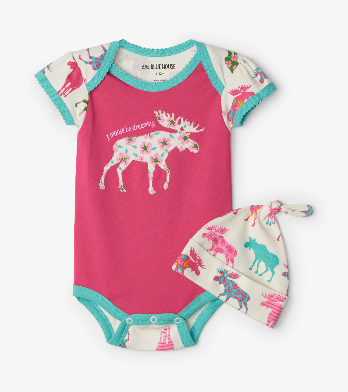 View larger image of Patterned Moose Baby Bodysuit with Hat